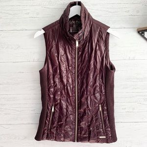 Calvin Klein Quilted Sleeveless Puffer Vest in Deep Burgundy